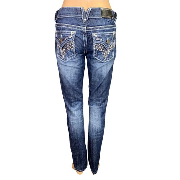 Vigoss Womens Skinny Denim Blue Jeans Dark Wash Embroidered Jeweled Size 1 26 - Picture 6 of 16
